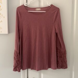 Altar'd State pink lace sleeves blouse bell sleeve size medium bohemian romantic